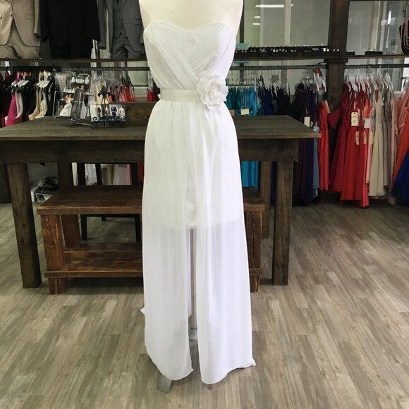 DAMAGED SAMPLE Sexy Lace Beachy BOHO  Wedding Dress Romantic, Hi Lo Lace Chiffon - Picture 5 of 13